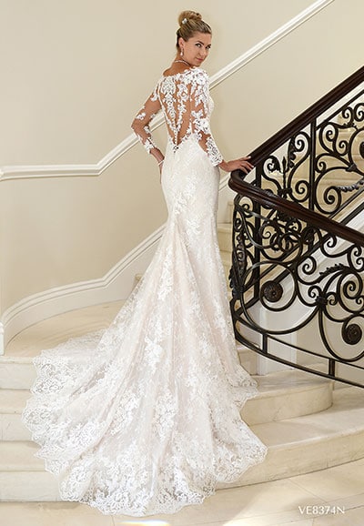 VE8374N - Romantic and rustic this all-over lace fit and flare gown