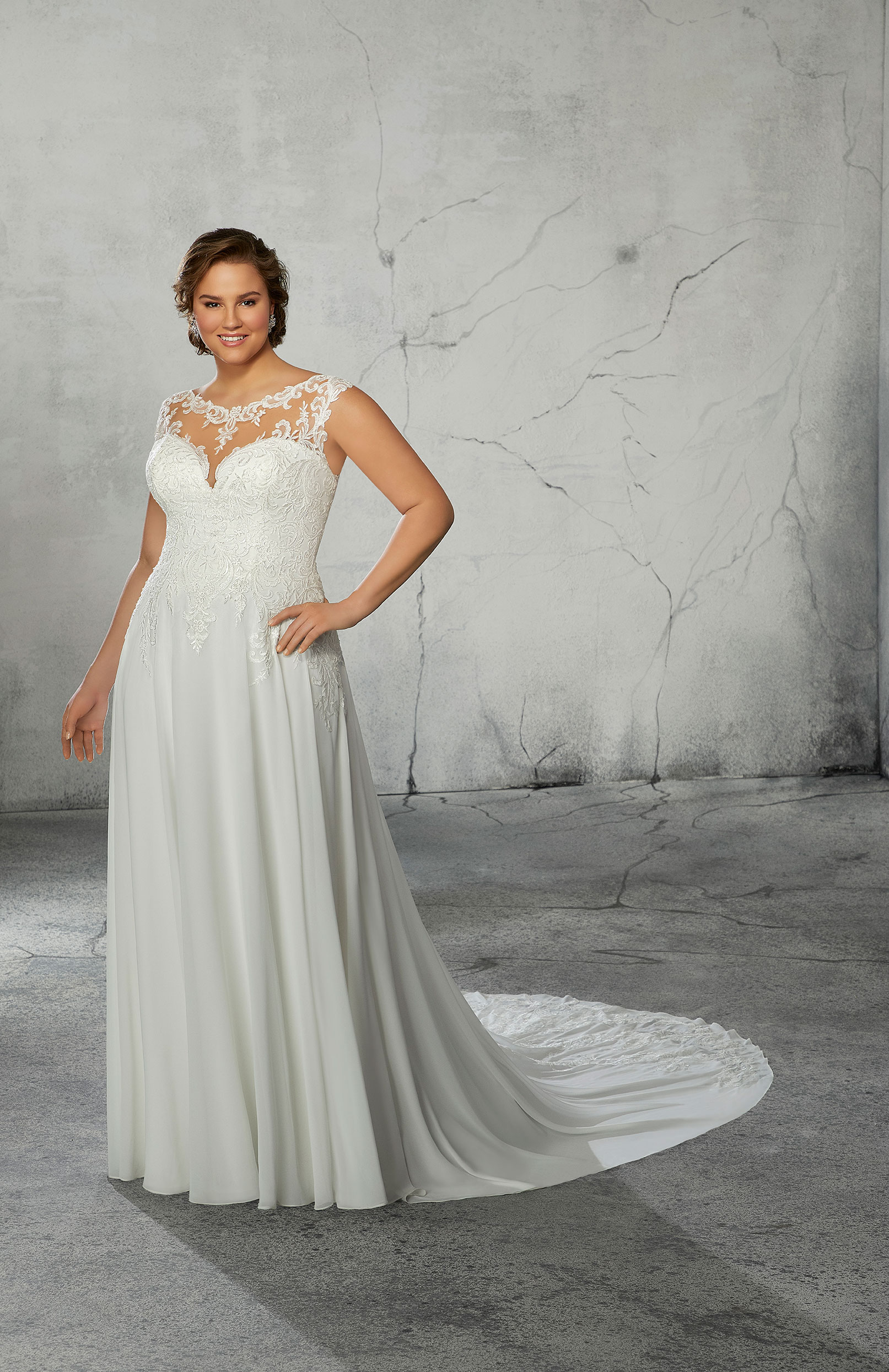 Ramona Plus Size Wedding Dress Lace Over an ALine