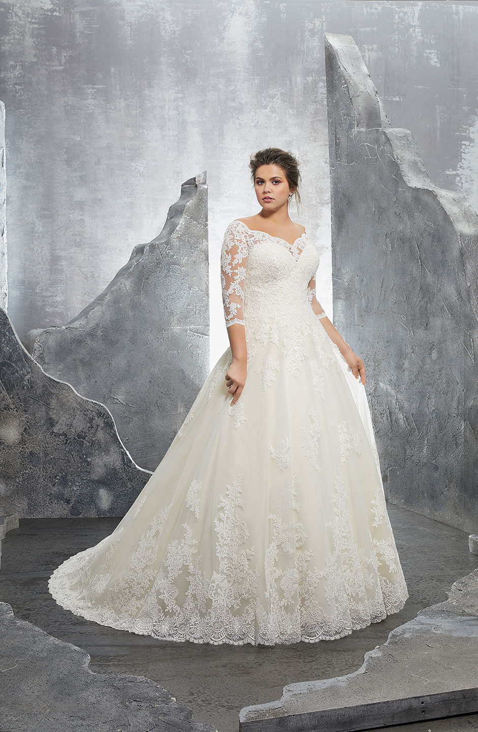 Lace Kosette Plus Size Wedding Dress 3235 with Sweetheart Neckline