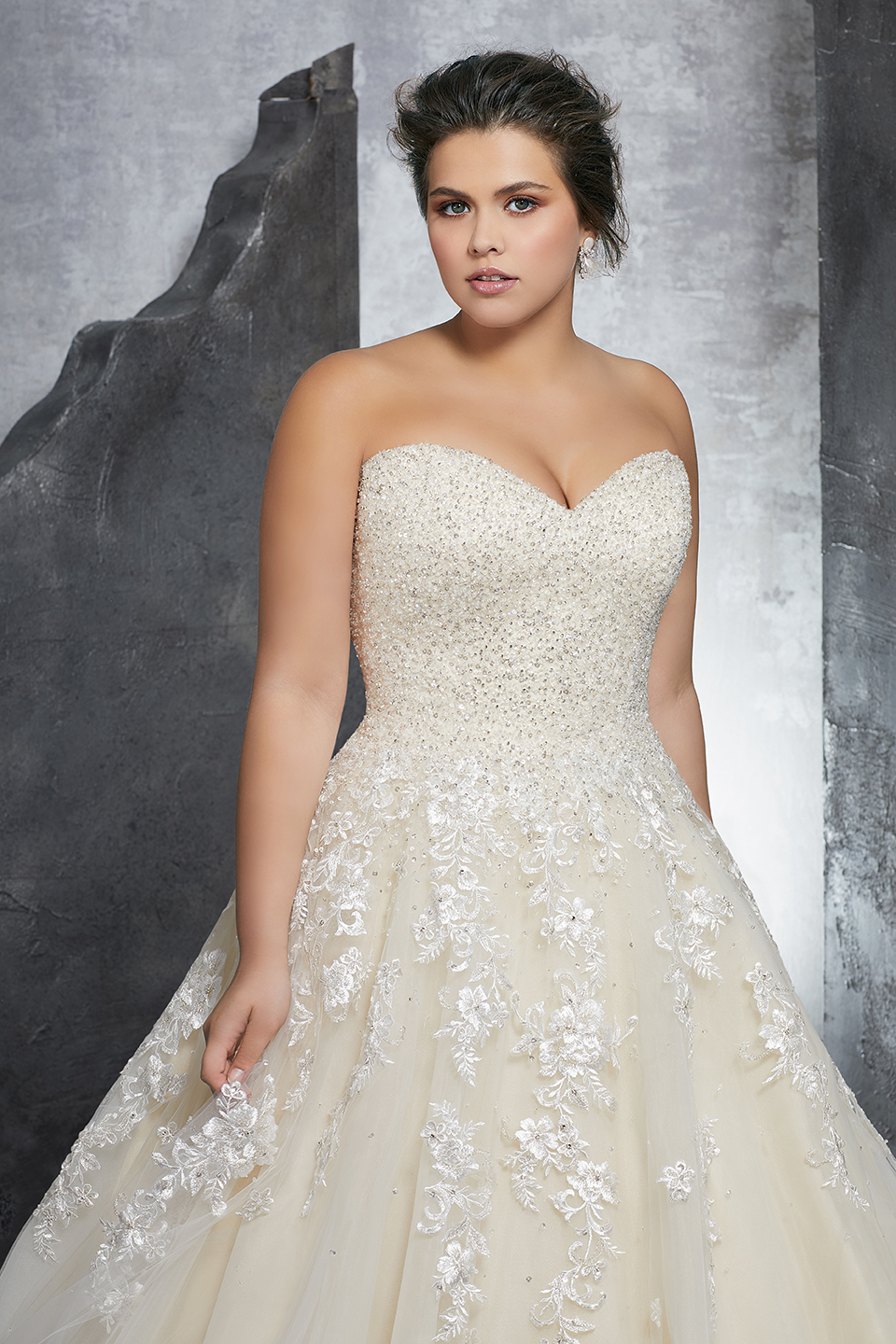 Kasmira plus size designer bridal gown | Crystallized sweetheart bodice