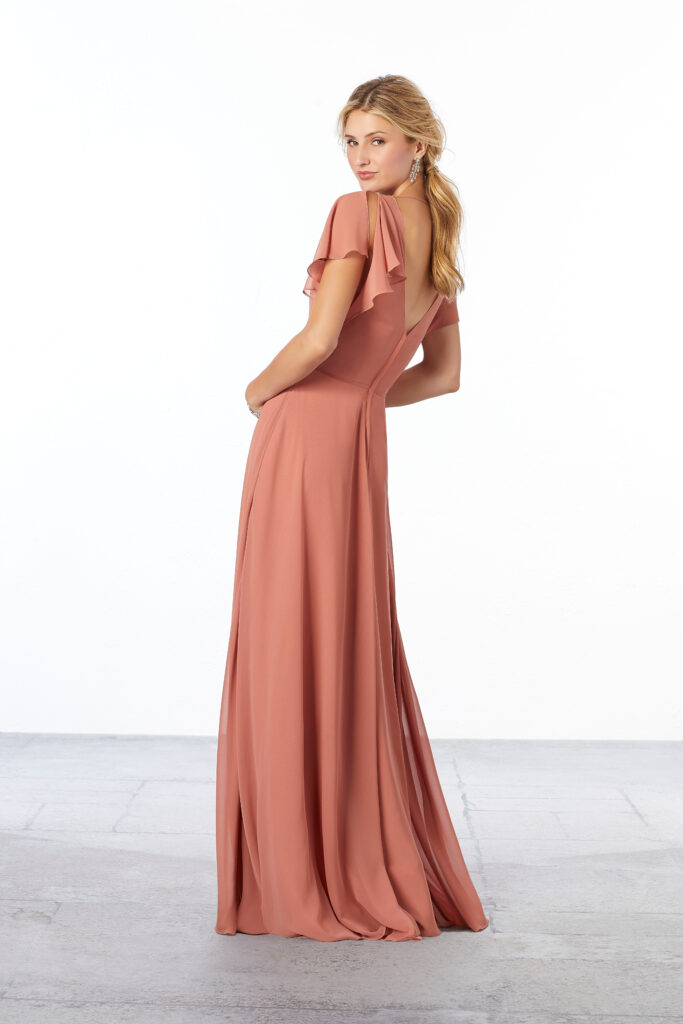 Chiffon-Bridesmaid-Dress-with-Flutter-Sleeve-and-Slit-Back