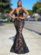 Floral Lace Ball Gown JX4019-Black-Nude