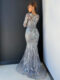 Lace ball gown JX4013-Charcoal-Back