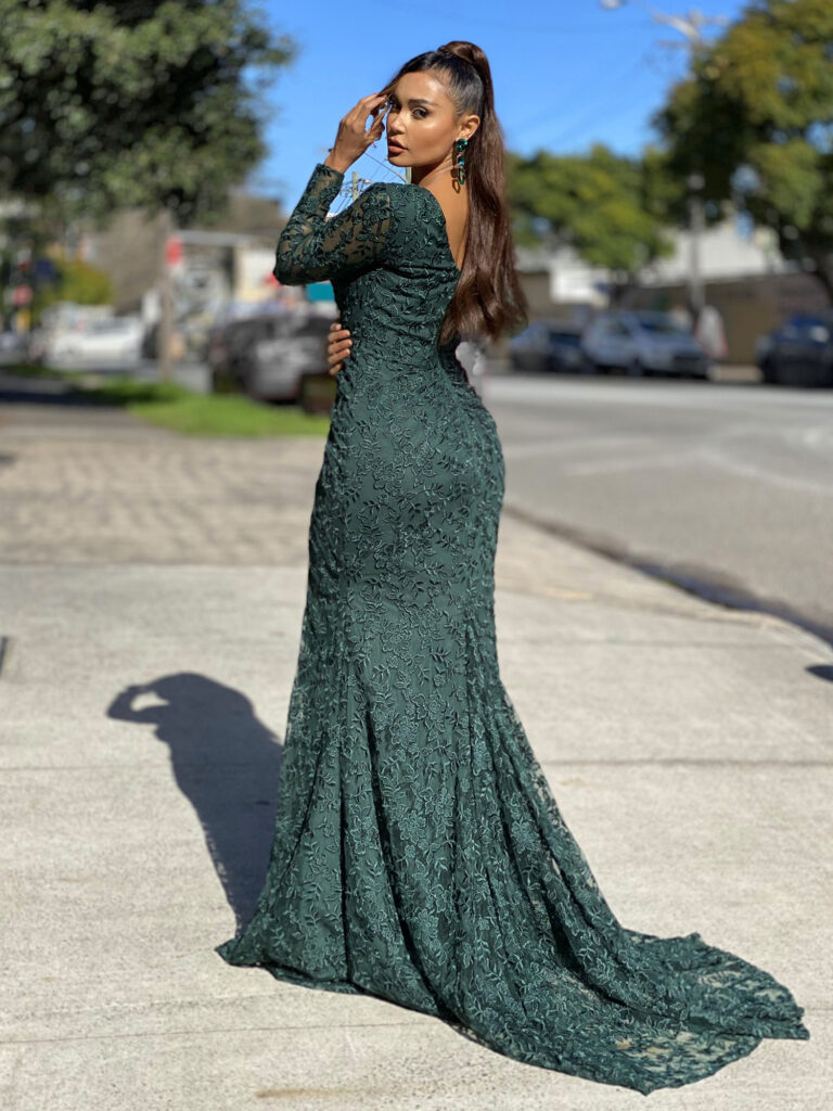 Lace ball gown JX4016-Emerald-Back