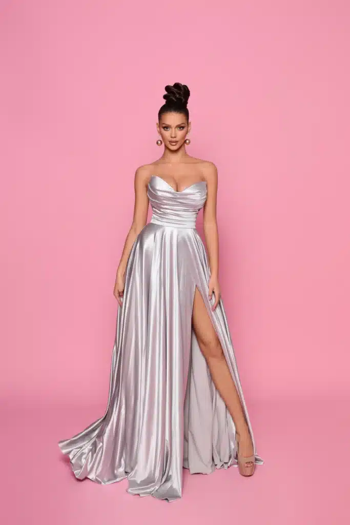 Ball gown NP158 Silver front
