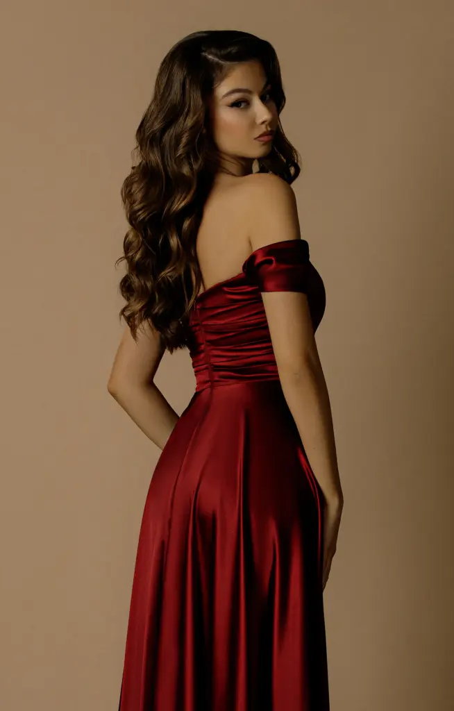 Nicoletta Bridesmaid dress NBM1025 WINE_back closeup