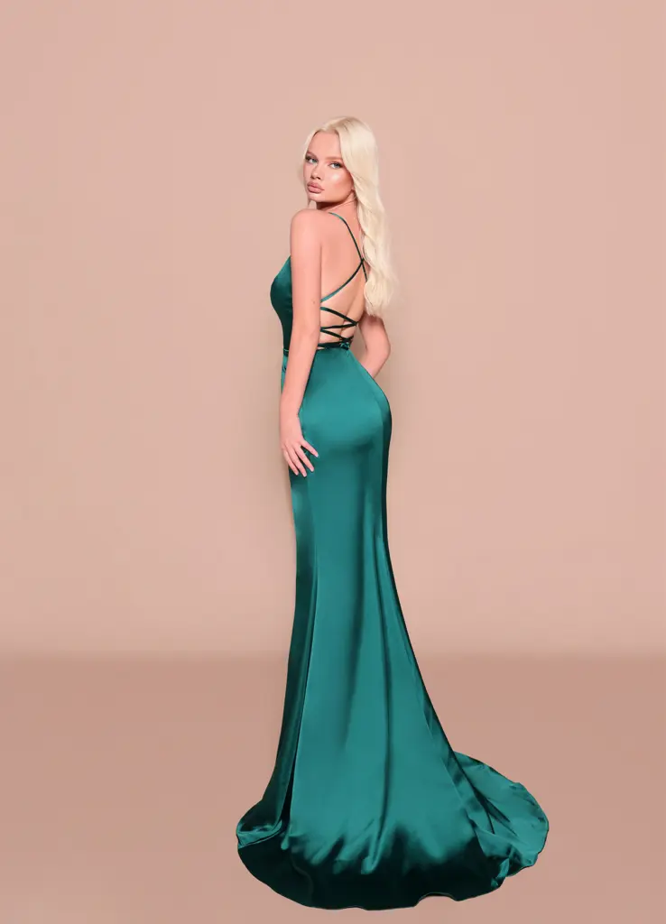 Nicoletta Bridesmaid dress NBM3012 BOTTLE GREEN_back